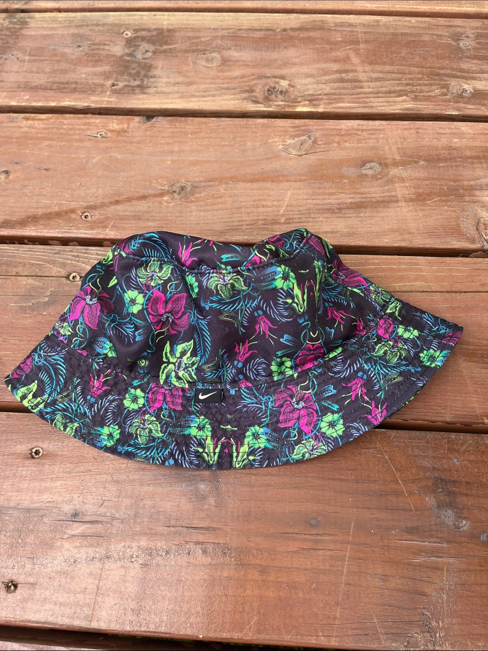 Nike Black Floral Bucket Hat with Neon Pink & Green Accents